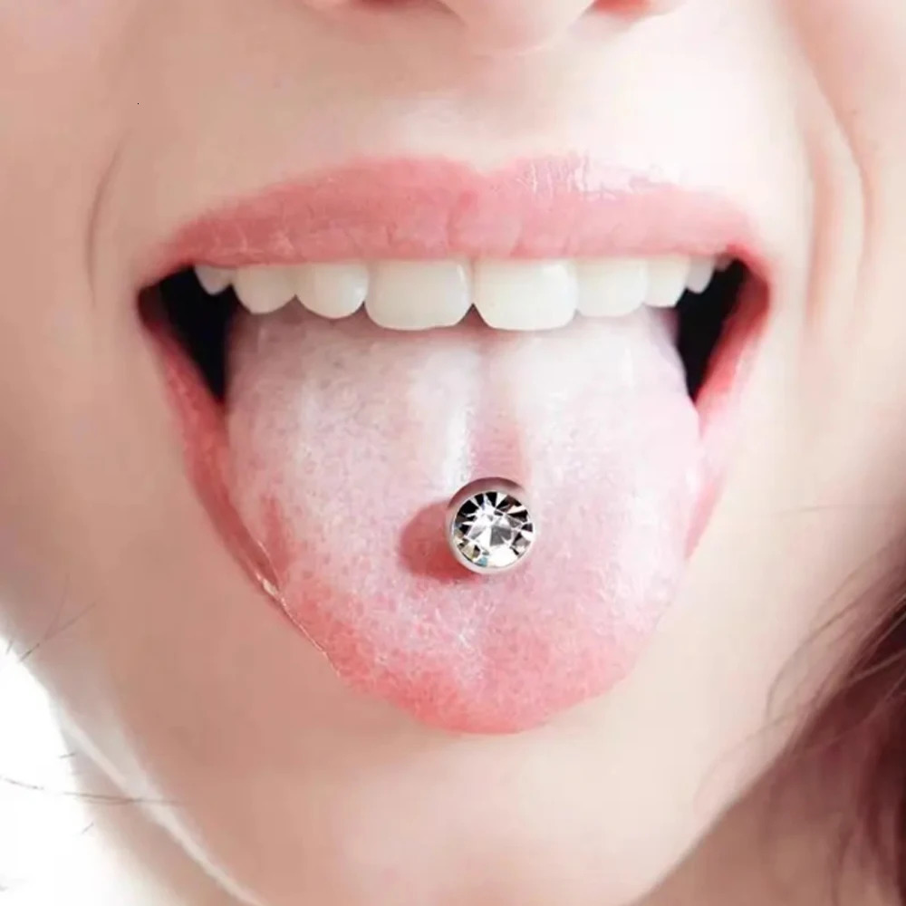 6X Mixed Type Opalite Crystal 16mm 19mm 22mm Tongue Bar Steel 6mm Ball Nipple Ring Barbell Body Piercing Set 14g 250526