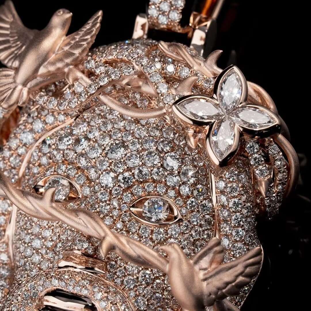 3 Tall Fully Iced Out VVS Moissanite Diamond Rose Gold Plated Jesus Pendant With Thorn Birds