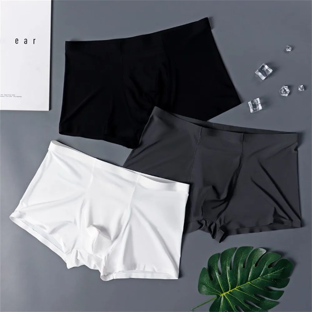 3PCS High Quality Mens Ice Silk Underwear Summer Thin Breathable Seamless Panties Sexy Male Underpants Plus Size 250526