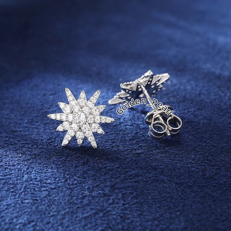 Fashionable simple personalized Moissanite Twelve-pointed Star Earrings For Women Personalized 925 Sterling Silver Jewelry