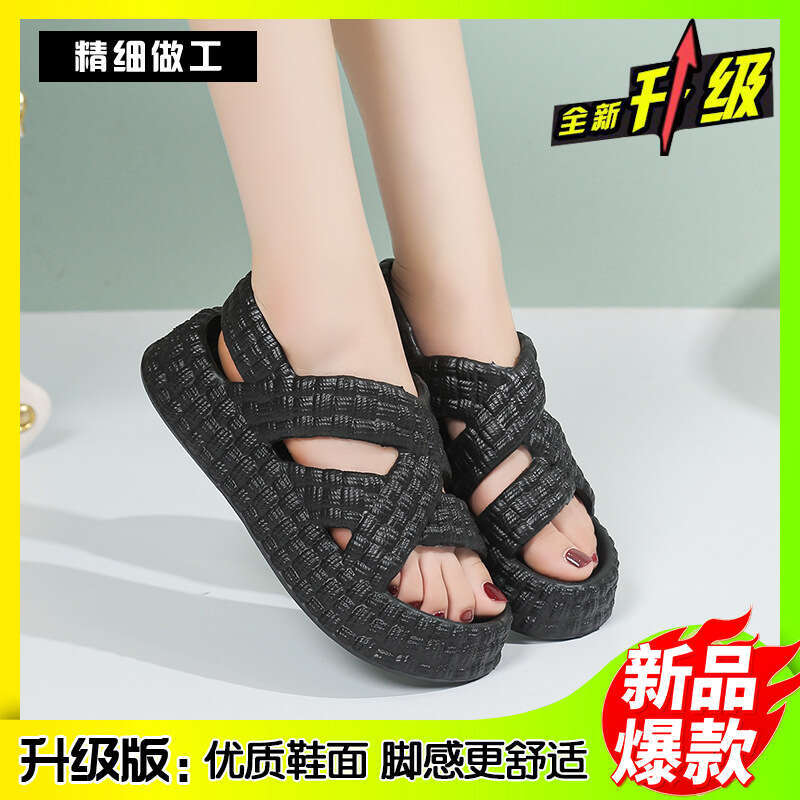 Women's 2024 New Thick Sole Two-Way Wear Height Increasing Non-Slip Breathable Odor-Free Home Slippers