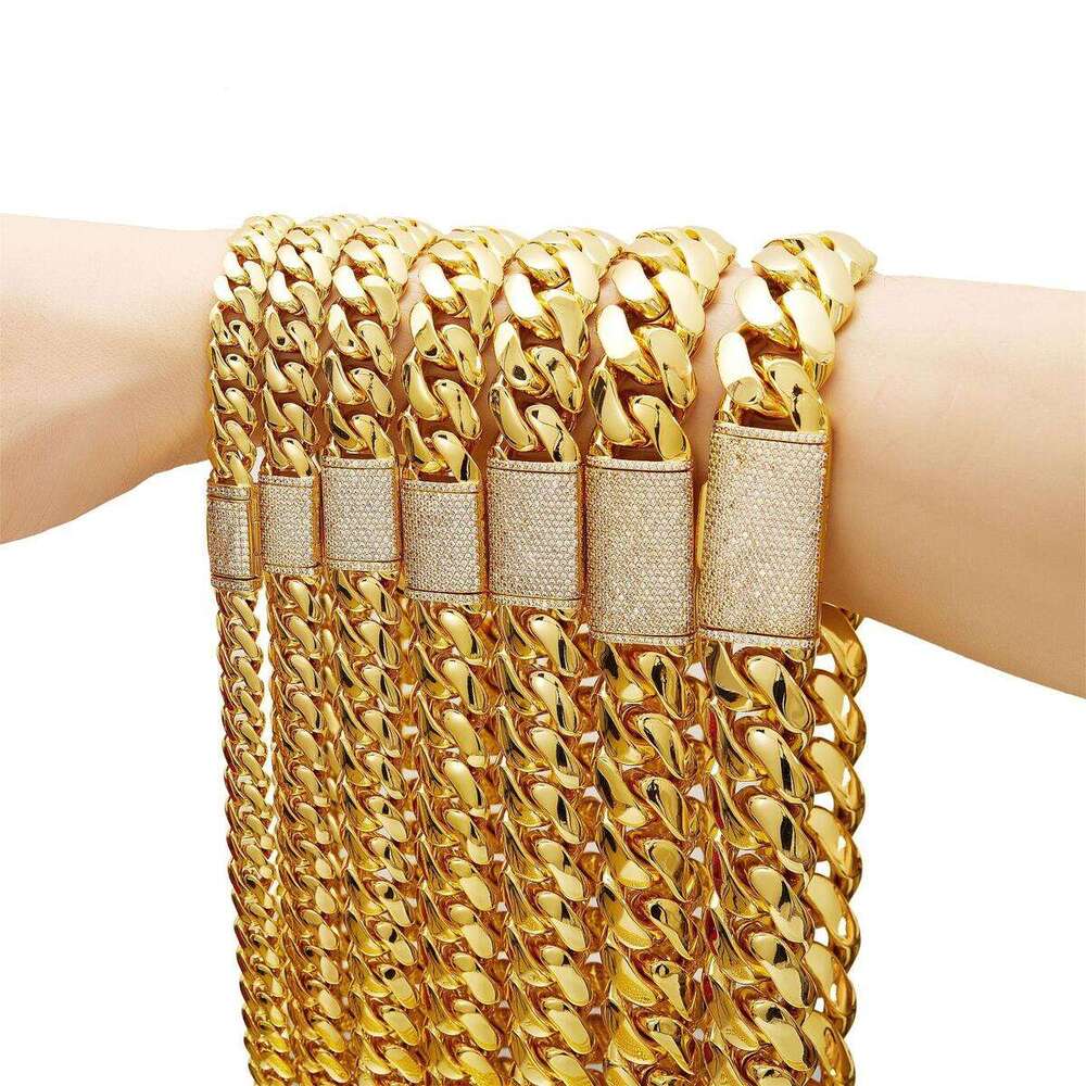 14k Gold Plated Plain Style Sier Cuban Chain Hip Hop Jewelry Men Thick Miami Necklace 30mm 40mm 24 1kilo Gram
