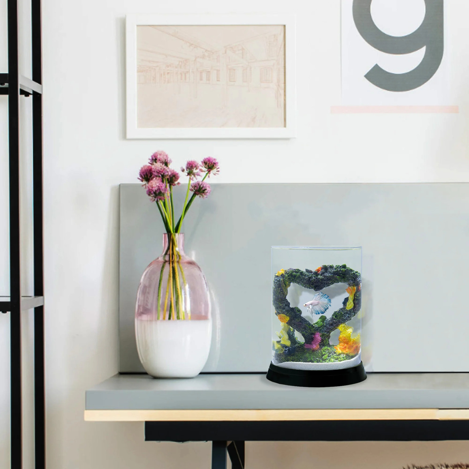 Round Acrylic Fish Bowl Aquarium 0.9 Gallon Capacity with ABS Base Perfect Living Room Aquarium for Betta/ Goldfish/ Tropical 250530