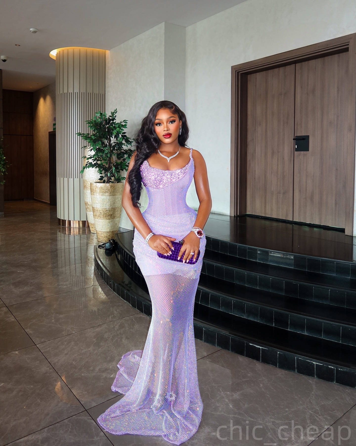 Lilac Mermaid Prom Dresses 2025 Crystals Spaghetti Sequined Evening Formal Party Second Birthday Engagement Gowns Plus Size Dress For Special Occasion