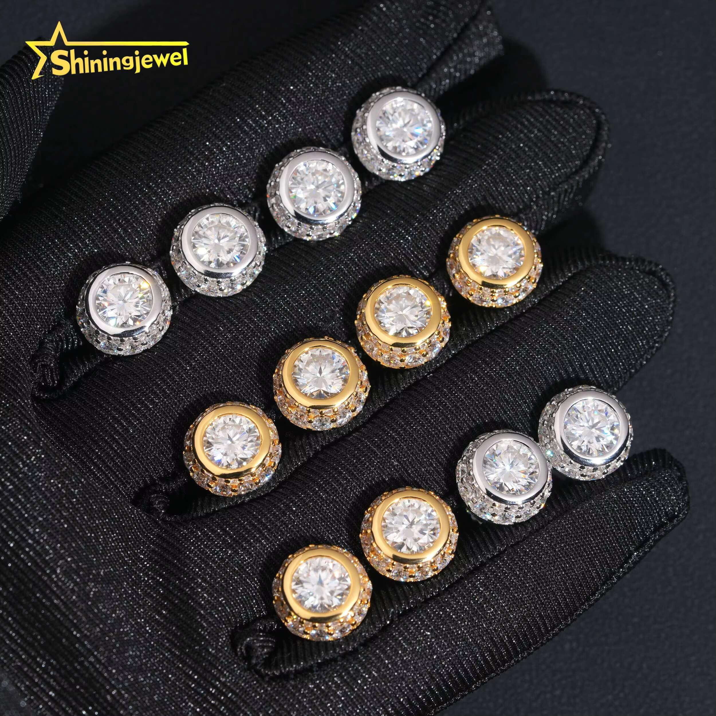 Wholesale Price Bezel Moissanite Hip Hop Earring Pass Diamond Test Gold Plated S925 Push Back Stud Earring Fast Shipping
