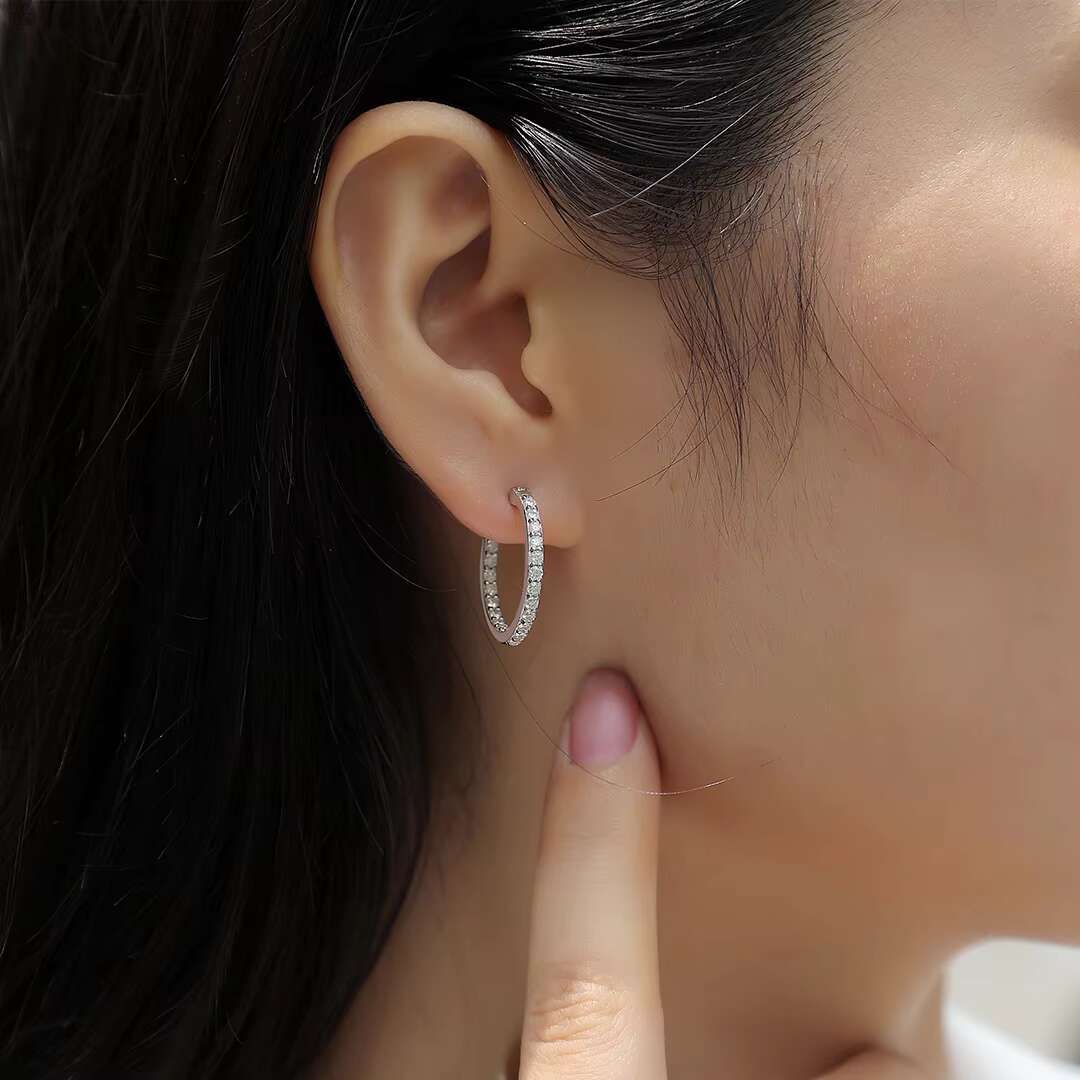 Moissanite Hoop Earrings in 925 Sterling Silver - Wholesale Jewelry Collection