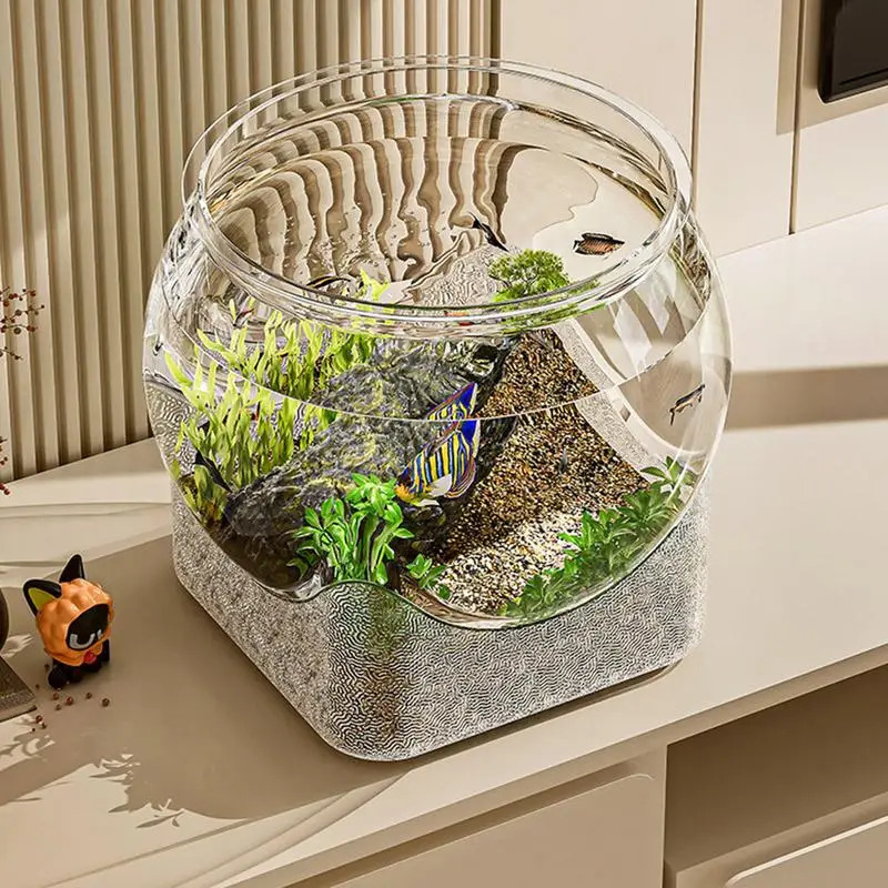 Clear Transparent Round Fish Tank Aquarium Micro-landscape Resistant Falling Desktop Ecologicals Fish Tank Ornamental Fish Decor 250530