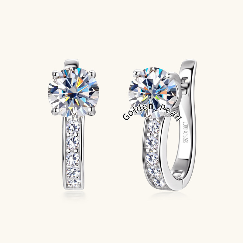 Simple 925 Sterling Silver Shiny Moissanite Chunky 18k Gold Plated Hoop Earrings for Women