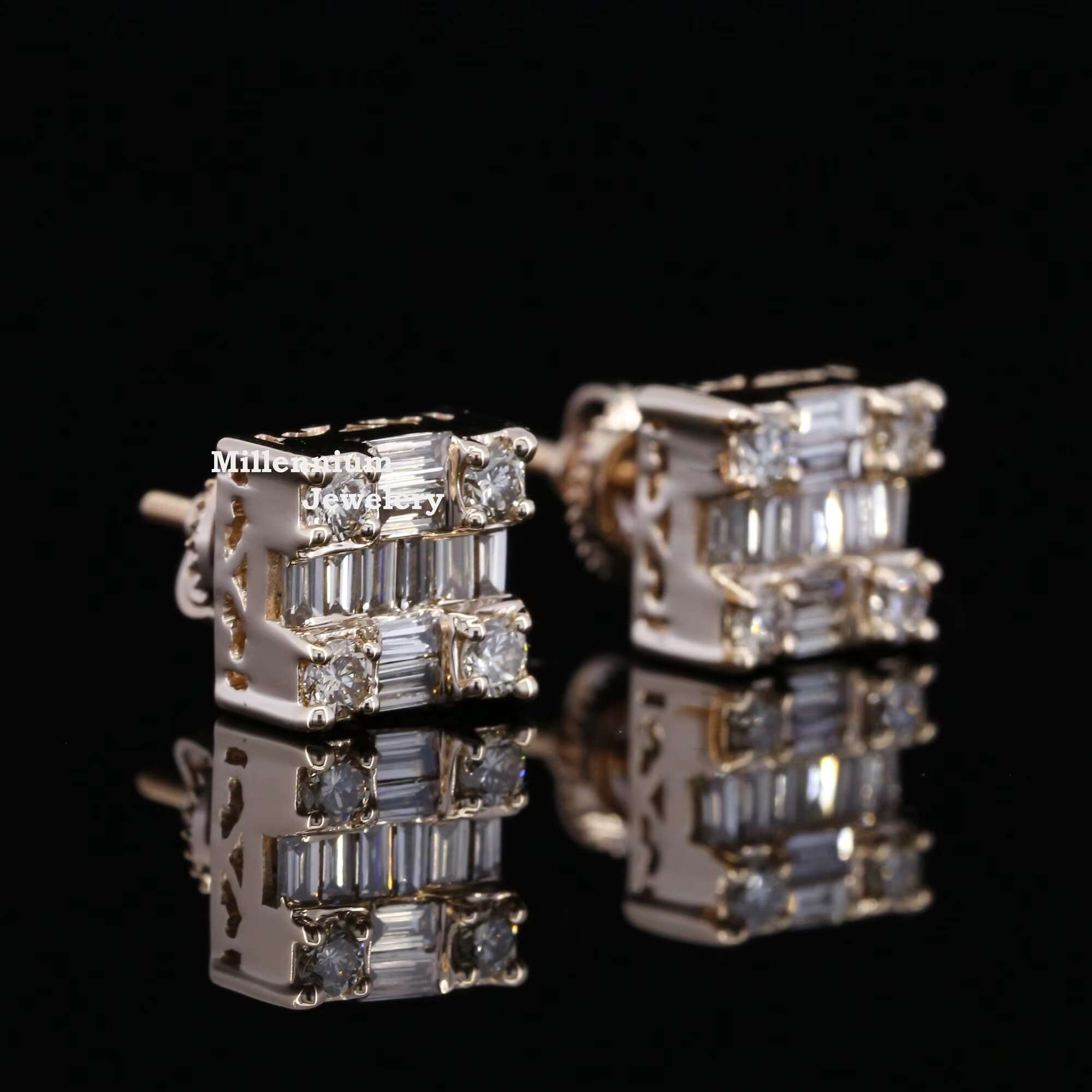 Premium Quality Moissanite Earrings Rose Gold Plated Sterling Silver Stud Earrings Square Earrings Screw Back Finding