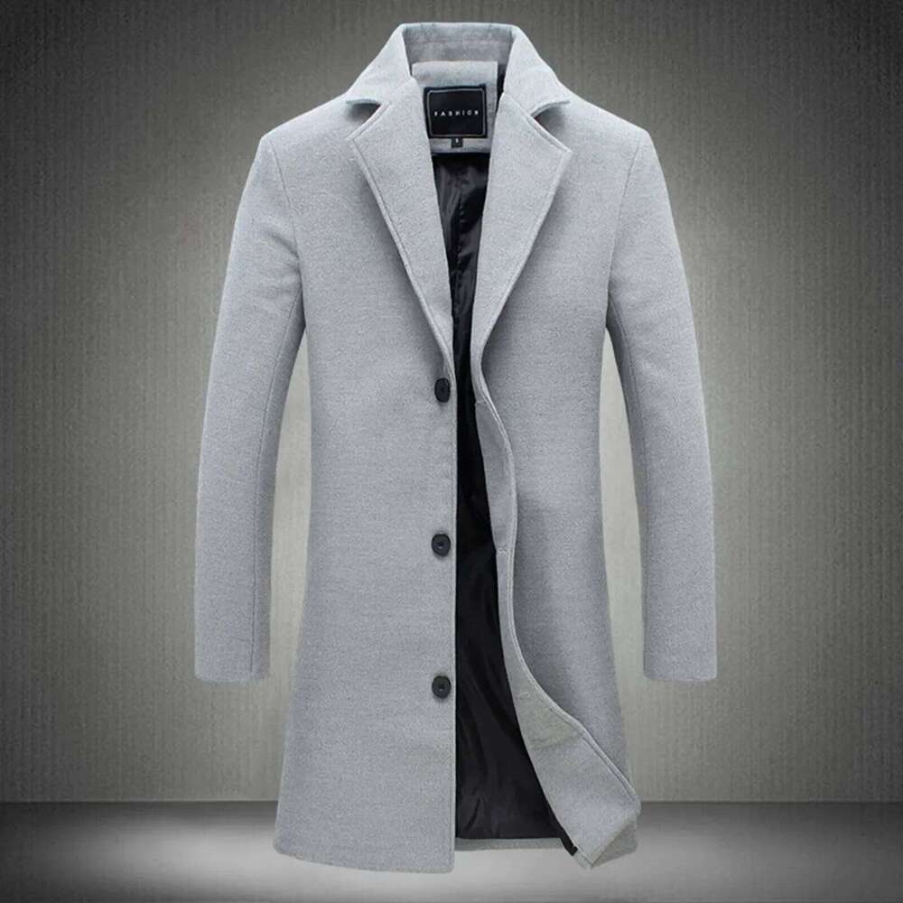 Men's Wool-Polyester Blend Casual Trench Coat for Everyday Wear