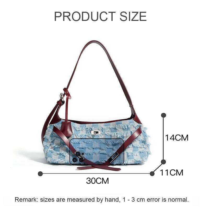 New Large Capacity Commuting Handbag Lady Cowhide Paired With Soft Denim For A Luxurious Underarm Shoulder Women's Tote Bag