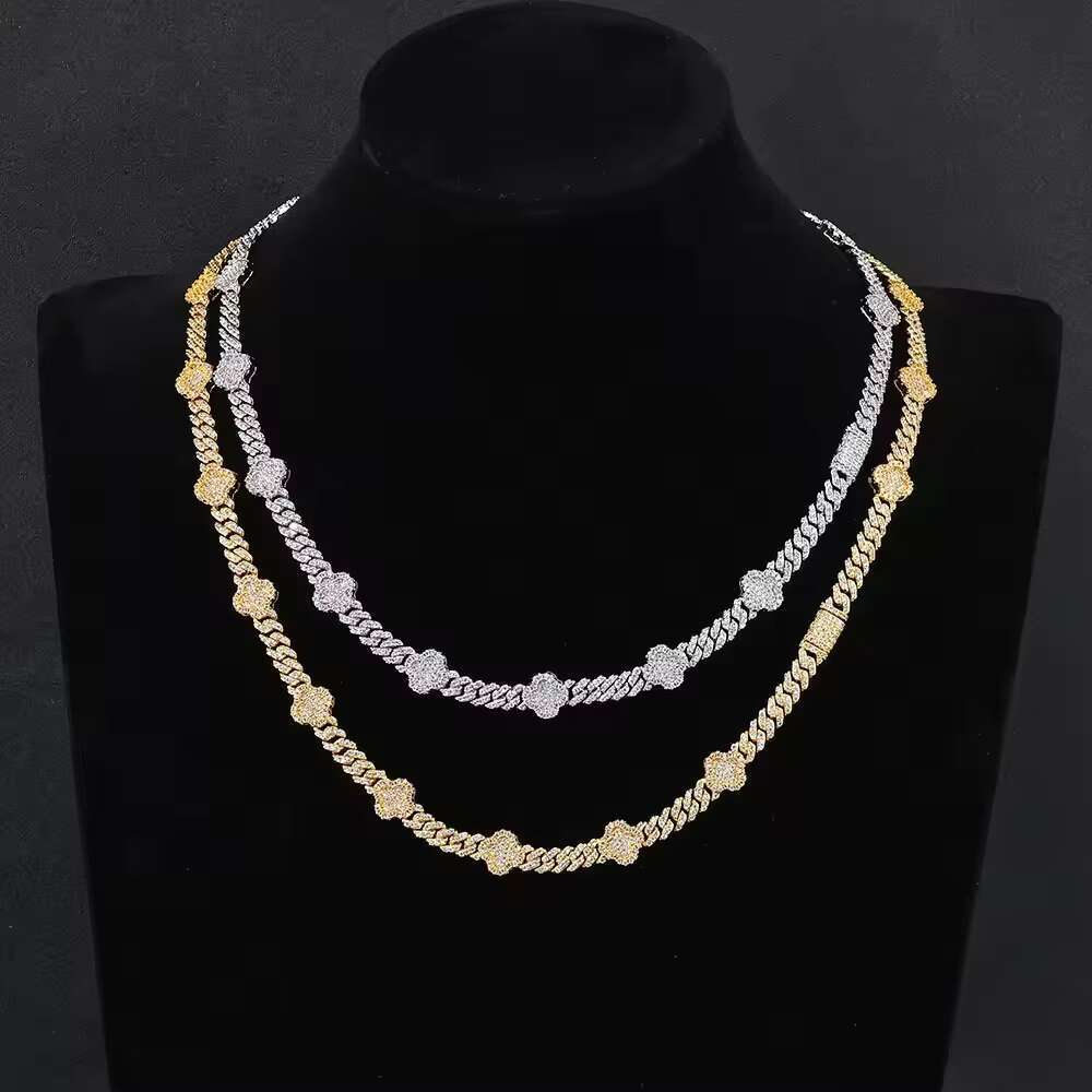 Top Sale Ice Out Necklace Custom 925 Silver Chain Link VVS D Color Moissanite JEwelry Necklace Clover Cuban Necklace Chain Men