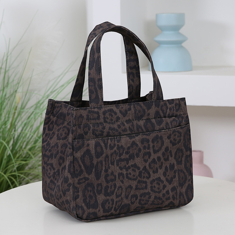 Brand Quality New Style Fashion Trendy Cool Handbag Niche Design Leopard Print Stylish Lunch Box Bag Retro Portable Work Lunch Bag New Free Delivery D