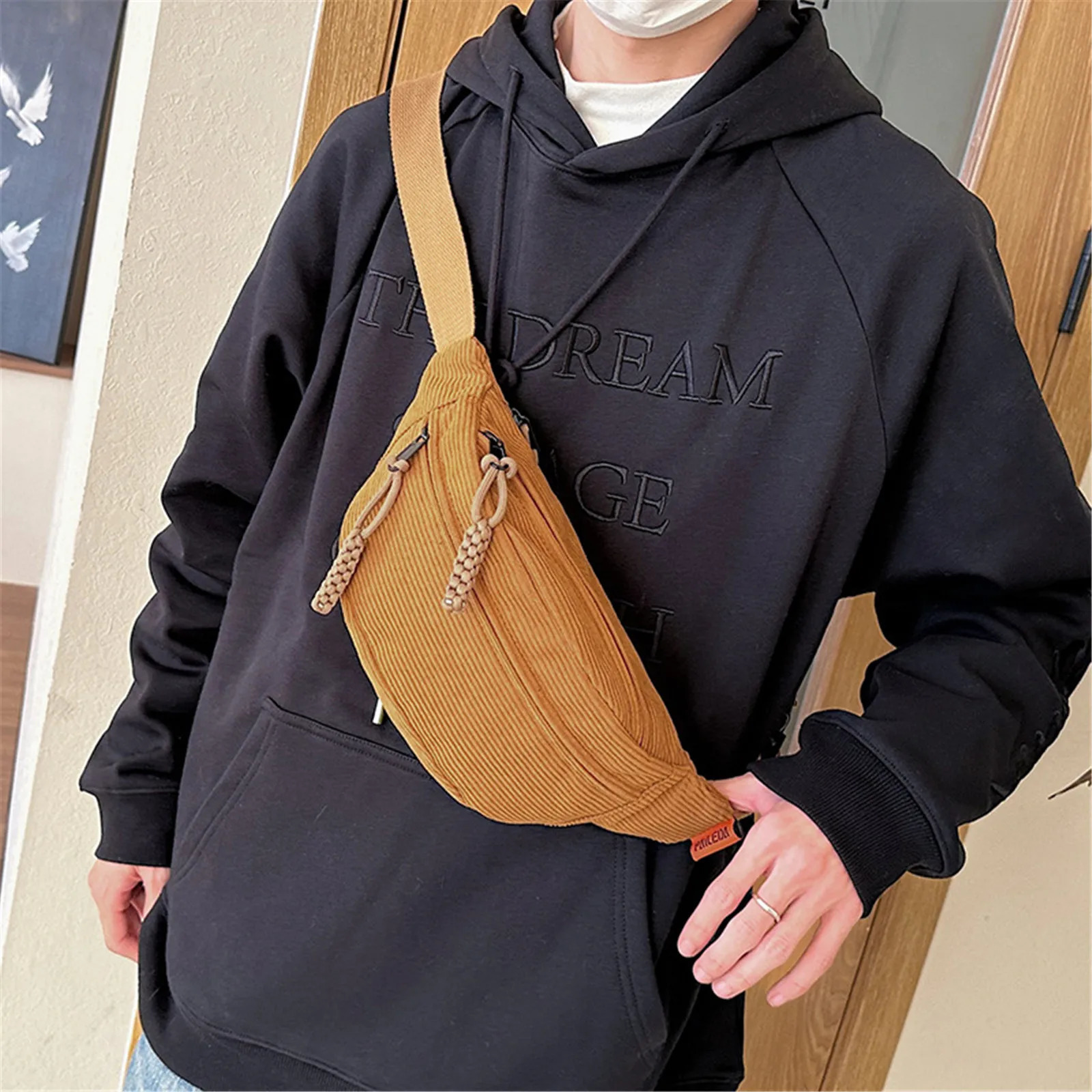 Fashion Corduroy Chest Bag Fanny Pack Men Women Casual Banana Fanny Pack Belt Bags Simple Trendy Shoulder Crossbody Bag 250528