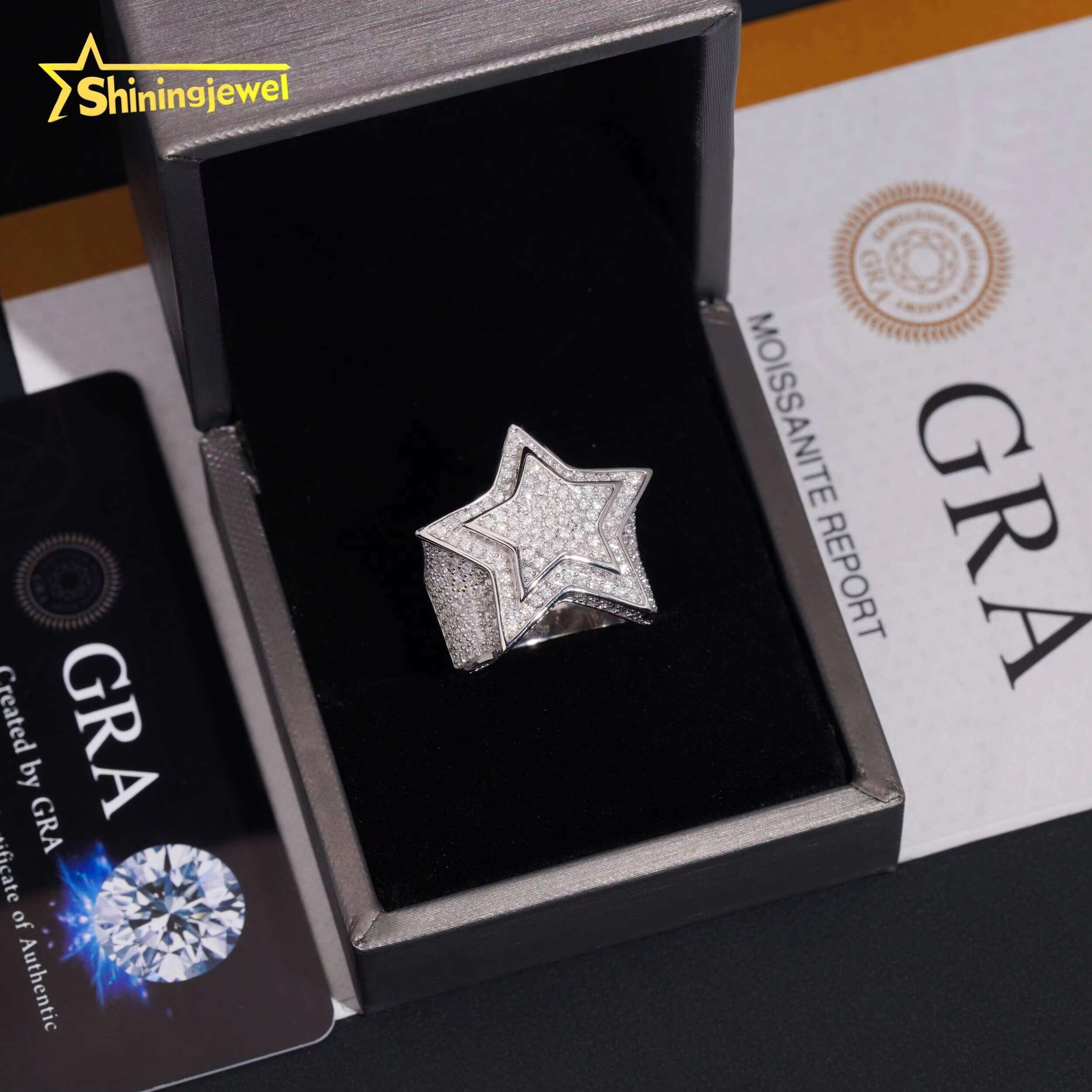 Fine Jewelry Hip Hop Sterling Silver 925 VVS Moissanite Diamond Star Iced Out Ring