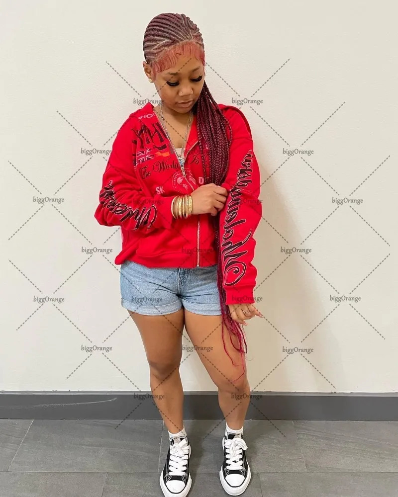 American Hip Hop Goth Punk Oversized Zipper Hoodie Men Y2K Casual Fashion High Street Trendy Streetwear Sweatshirt Women 250526