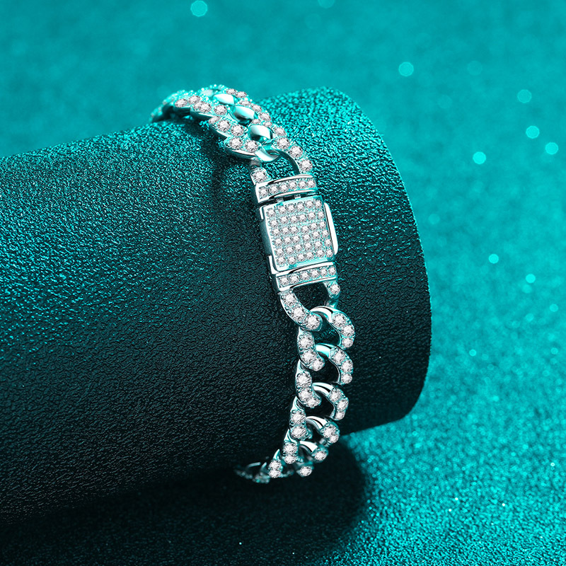 925 Sterling Silver Moissanite Bracelet for Couples, Adjustable, Platinum-Plated, Luxury Handcrafted Jewelry for Men and Women, Perfect for Gifts
