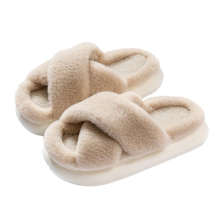 Hairy slippers for women in autumn and winter suitable for outdoor wear anti slip indoor thick soled living home furry postpartum cotton slippers Z 6.