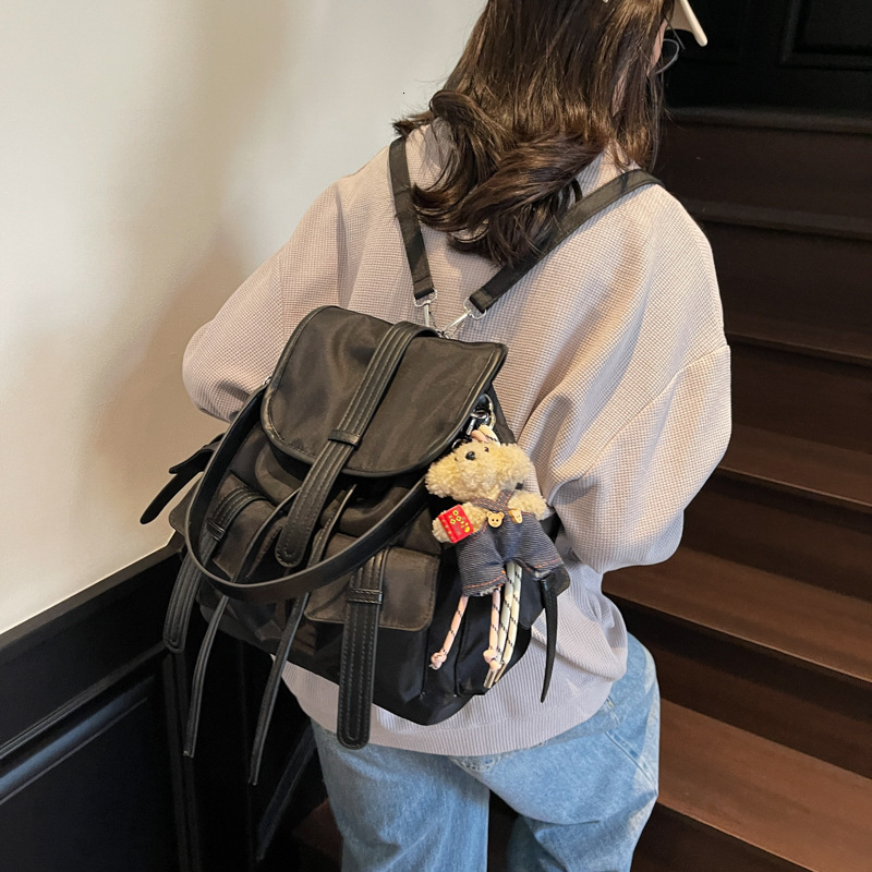 designer Women's Backpack 2025 Nylon Large Capacity Bag with Double Pockets Casual Portable Single Shoulder Underarm Bucket Bag