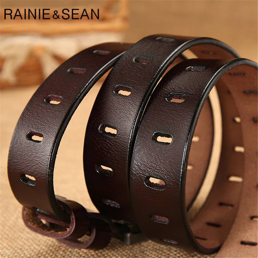 RAINIE SEAN Red Women Pin Buckle Real Belts for Jeans Genuine Leather Cowskin High Quality Solid Ladies Belt 110cm