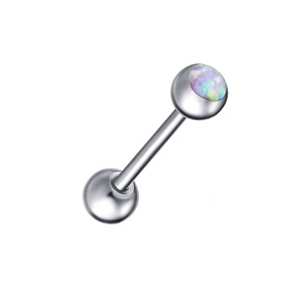 Multi Colour Opal Tongue Bar Steel 16mm 19mm 22mm Barbell Nipple Ring Body Piercing Jewellery 14g 250526