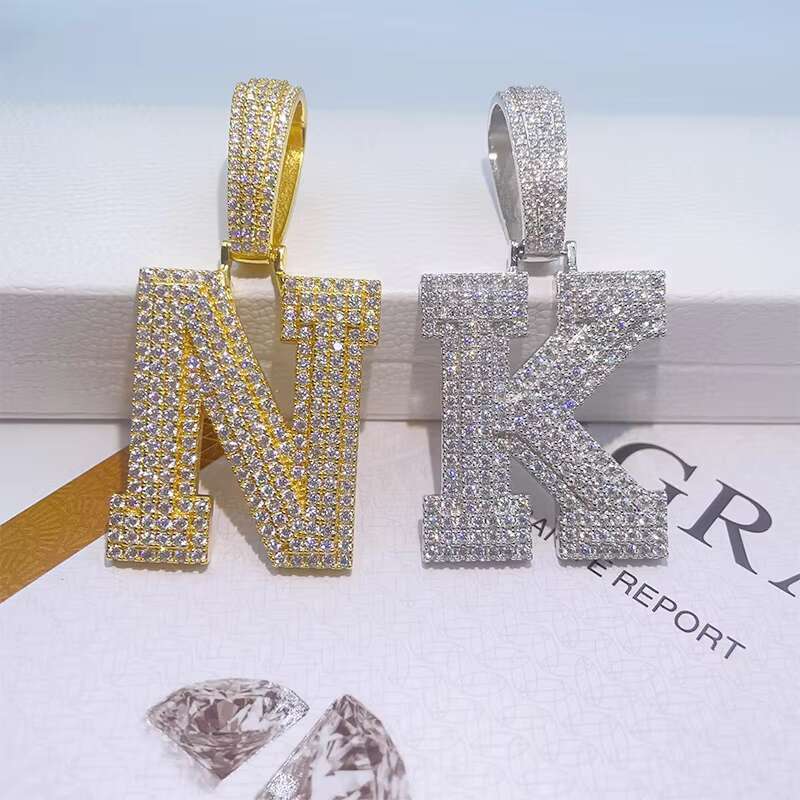 Hip Hop Moissanite Jewelry Sterling Silver Moissanite Iced Out Big Initial Letter Pendant for Men Lab Mosan Diamond Pendant