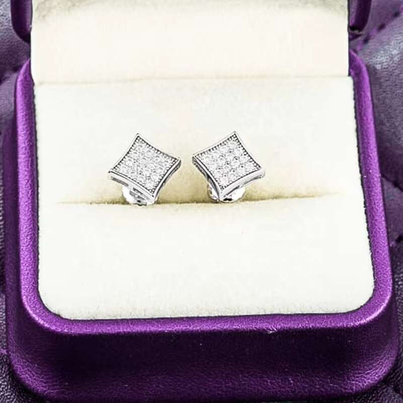 Hip Hop 925 Sterling Silver Mens Womens Earrings Fine Jewelry VVS Moissanite Square Cluster Iced 7MM Passes Diamond Tester