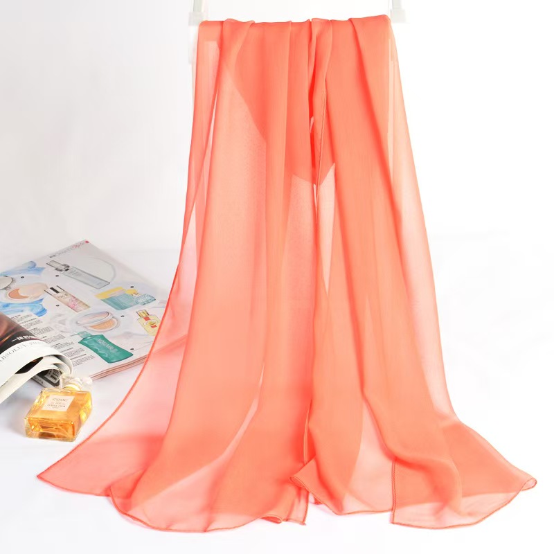 T857 Spring and Autumn Small Silk Scarf Women Korean Sunscreen Neck Scarf Thin Long Solid Color Scarf Decorative Shawl Georgette Summer