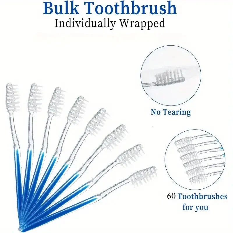 100 Individually Packaged Disposable Travel Toothbrushes Soft Hair Toiletries for Adults Camping el Guests Blue 250528