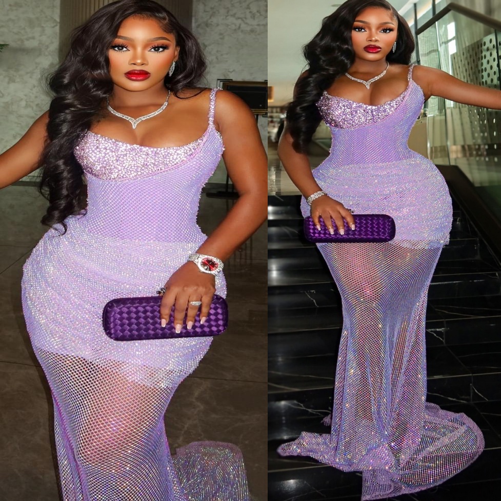 Lilac Mermaid Prom Dresses 2025 Crystals Spaghetti Sequined Evening Formal Party Second Birthday Engagement Gowns Plus Size Dress For Special Occasion
