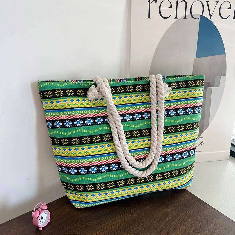 Women's Shoulder Bag Summer Beach Tote Printing Pattern Canvas Shopping Bags Handbag Casual Bucket Female Outdoor Pocket