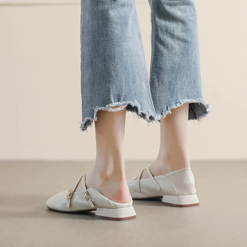 womens leather shoes Spring and Autumn Casual Outerwear work and banquet and office Large size 41-43 Mary Jane heels 250528