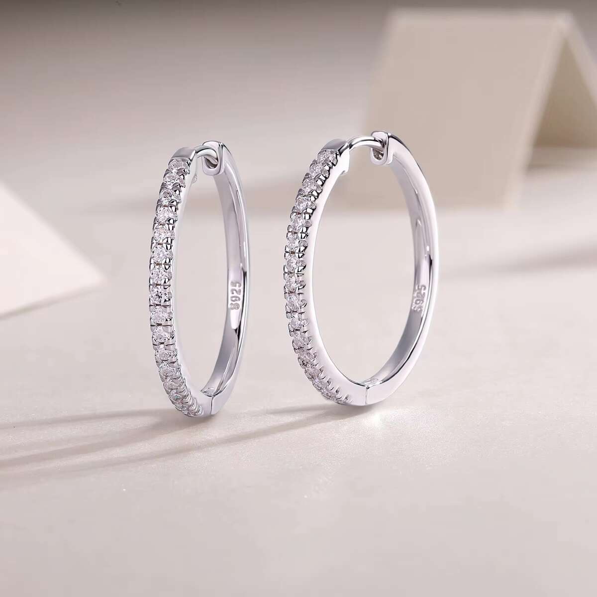 Moissanite Medium Hoop Earrings in 925 Sterling Silver - Wholesale Jewelry Collection