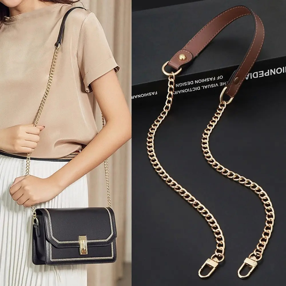 120cm Replacement Shoulder Strap Crossbody Bag Belt Fashion PU Leather Handle with Metal Chains Bag Replacement Accessories 250530
