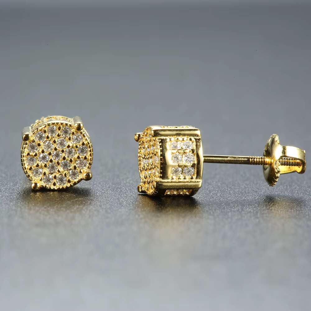 Factory Wholesale 18k Gold Iced Out Solid 925 Sterling Silver Sparkling Moissanite Color D Hip Hop Stud Earrings