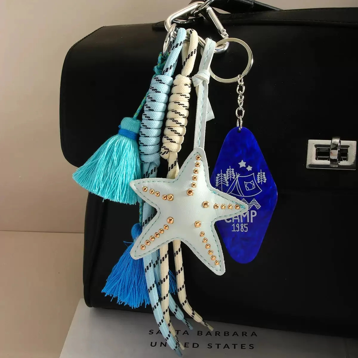 product Cute little bear butterfly apple Pendant starfish Black Eight Backpack pendant Key Chain 250530