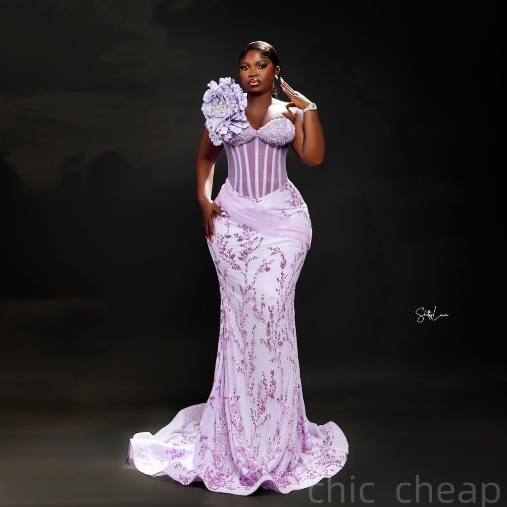 Mermaid Lilac Illusion Prom Dresses 2025 Flower Beaded Sequined Evening Formal Party Second Birthday Engagement Gowns Plus Size Dress For Special Occa