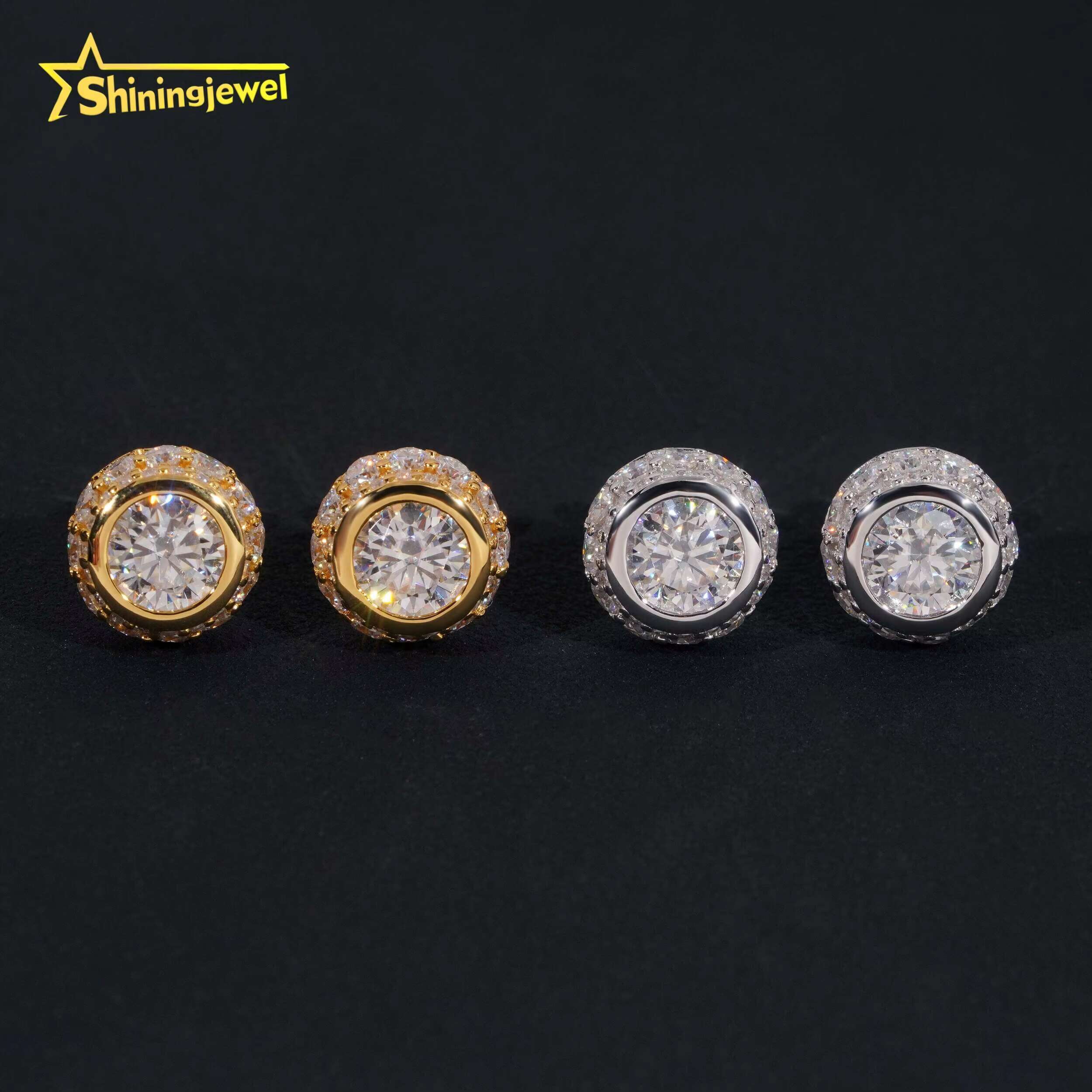 Wholesale Price Bezel Moissanite Hip Hop Earring Pass Diamond Test Gold Plated S925 Push Back Stud Earring Fast Shipping
