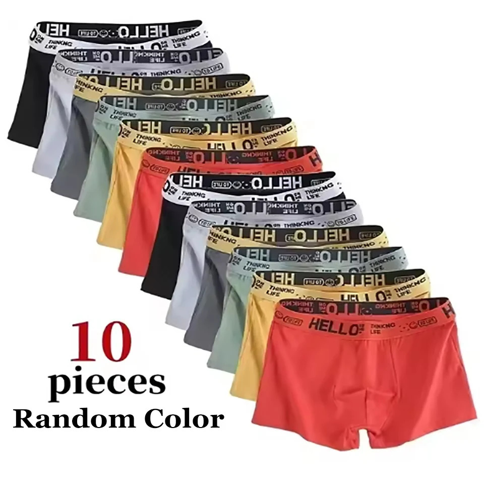 Random 10Pcs Mens Underwear Fashion High Stretch Boxer Shorts Breathable Soft Mens Shorts Comfortable Plus SizeL-4XL 250530