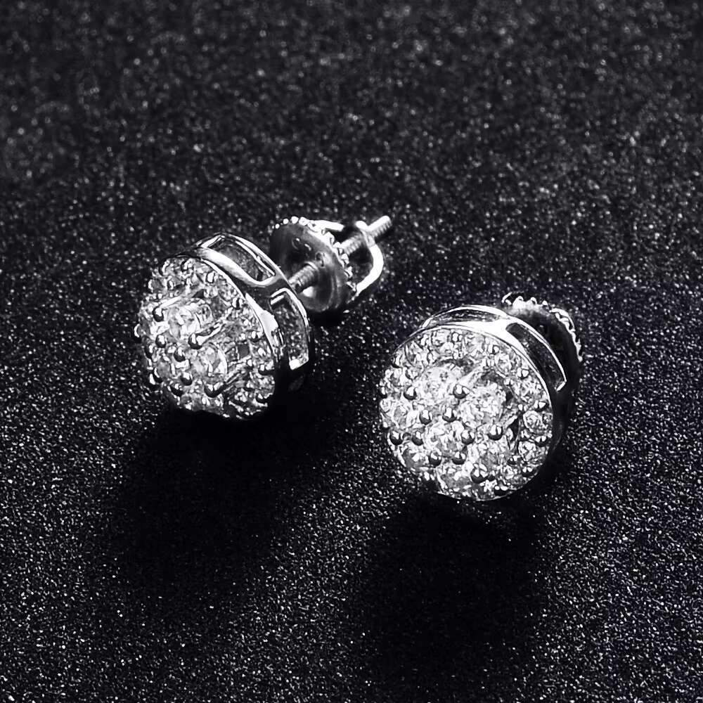 Classic Hip Hop Jewelry 9.5mm Moissanite Diamond 925 Sterling Silver Round Stud Earrings for Men
