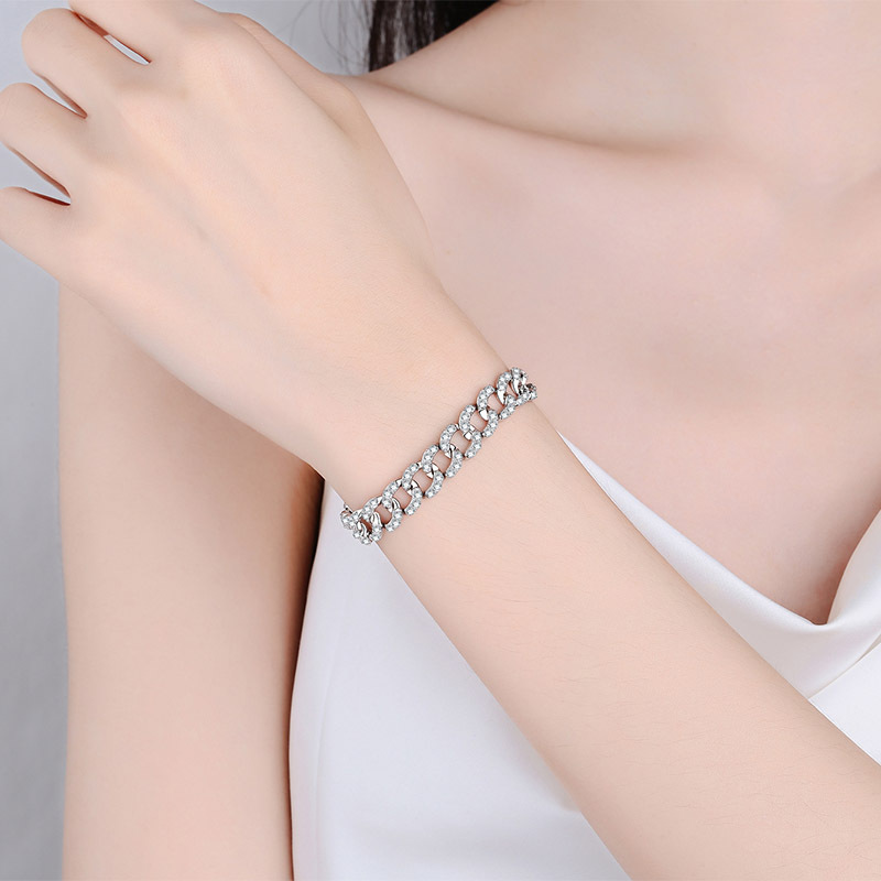 925 Sterling Silver Moissanite Bracelet for Couples, Adjustable, Platinum-Plated, Luxury Handcrafted Jewelry for Men and Women, Perfect for Gifts