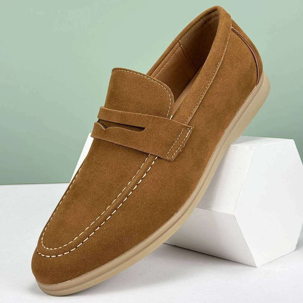 New Classic Suede Leather Men Slip On Loafers Penny Round Toe Dress Daily Wedding Party Business Shoes for Man