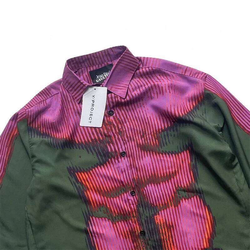 Gradient Color Human Body Image Print Patchwork Shirts For Men And Women Streetwear Baggy Camisas Ropa Hombre Y2k Clothing