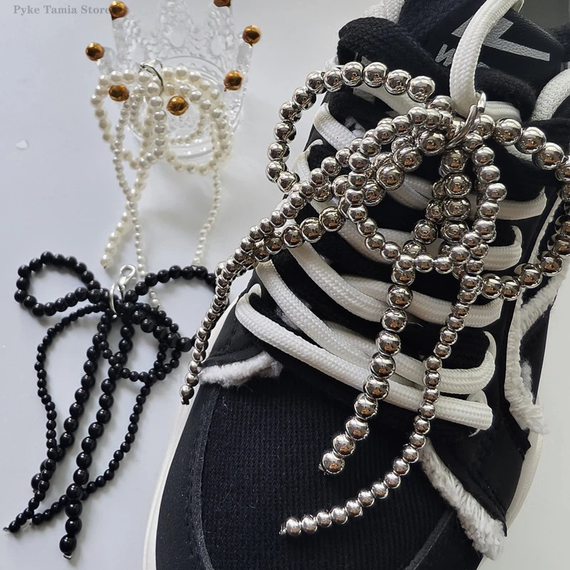 2pcs Shoelace Decorative Buckle Handmade Shoes Clip Double Layered Pearl Bead Bowknot Charm Bag Key Chain Pendant Accessories 250528