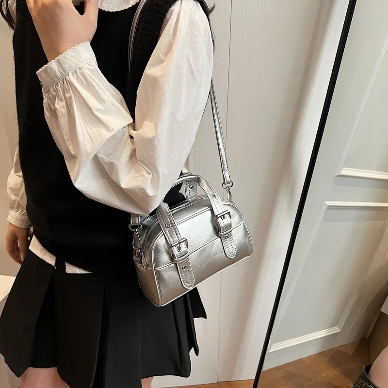 Vintage Women Small Boston Bag Solid Pu Leather Crossbody Bag Female Casual Daily Commute Square Messenger Shoulder Packs 250530