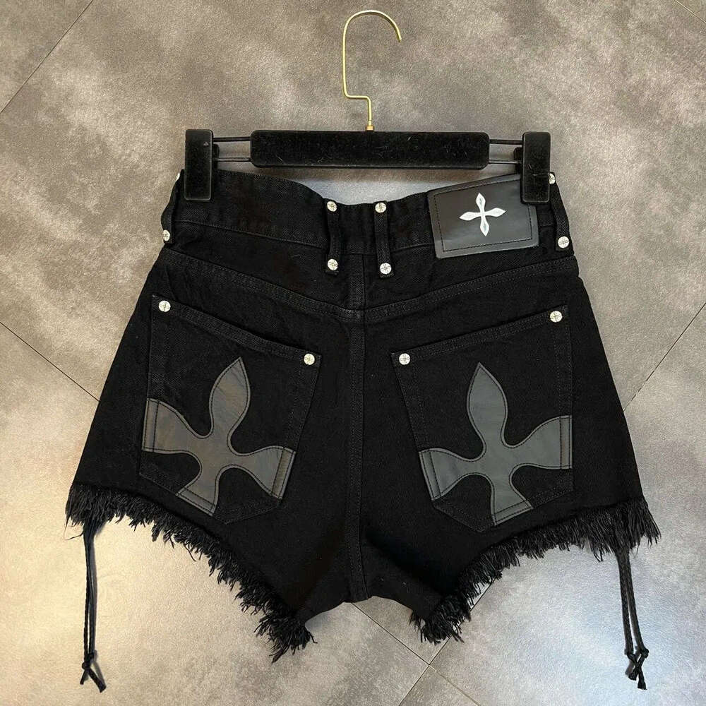 Denim Shorts Jeans Shorts Strap Frayed Cross Flower Pattern Sweet Cool Dark Style Denim Shorts For Women Summer Plus Size Fat Hot Pants Ripped Short J