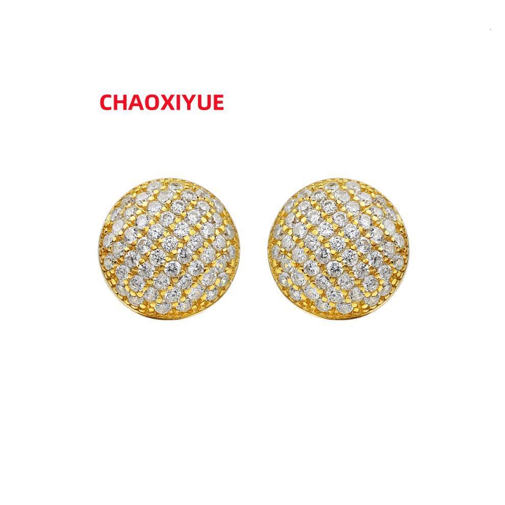 Hot Fine Jewelry Pure 18K Gold Plated 9mm VVS Moissanite Diamond 925 Silver Circle Round Studs Earrings for Men