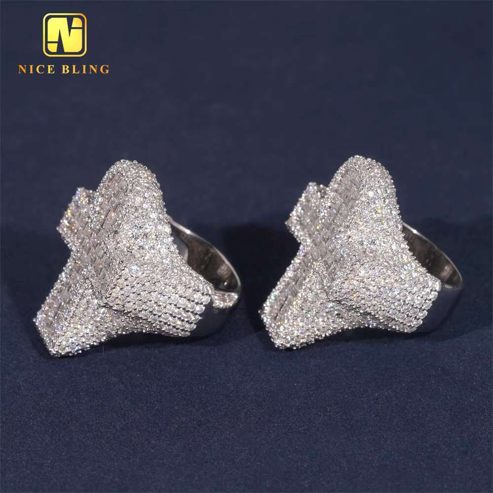 Custom Hip Hop Jewelry Iced Out Men 925 Silver Ring baguette Cut Moissanite Cross Ring Lab Diamond Engagement Ring for Men