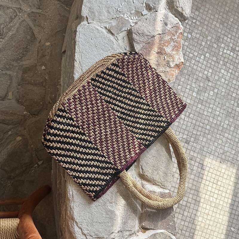 Straw Beach Tote Southern French Holiday Natural Raffia Handwoven Striped Tote Straw Beach Bag Crossbody Bag
