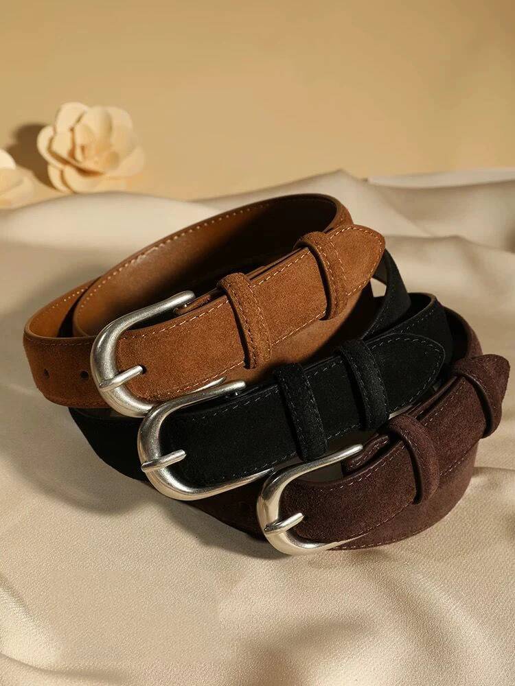Casual Genuine Leather Belt Suede Cowhide Belts for Women Wide Elegant Dress Jeans Waistband Sier Buckle Girdle